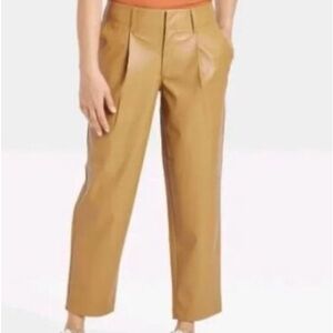A New Day Camel Brown High-Rise Faux Leather Ankle Pants.